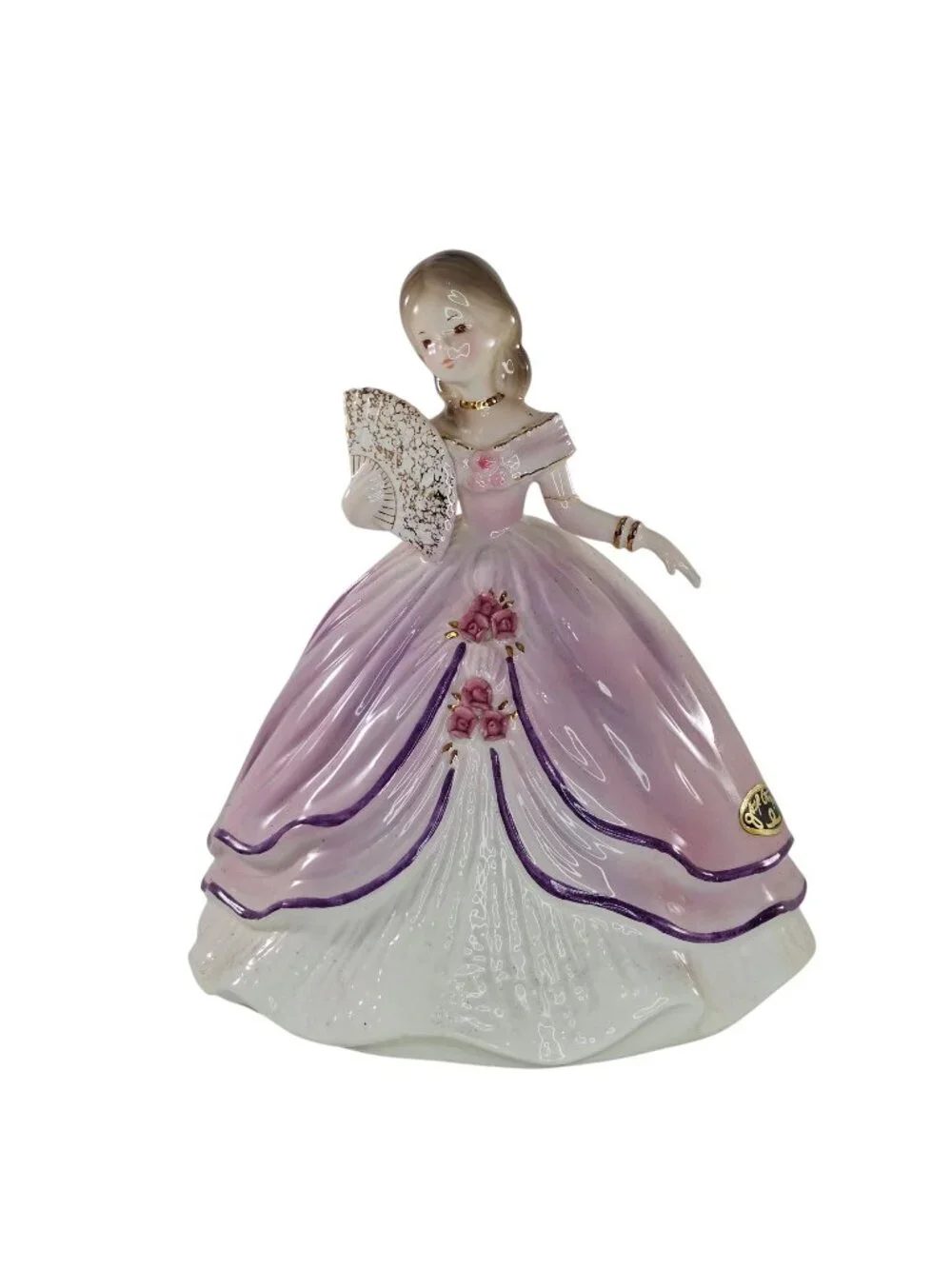 Josef Originals Magnolia Series Pink Dress Holding Fan Roses Figure *Repaired